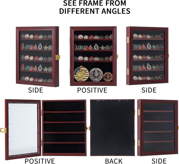 Jinchuan Military Challenge Coin Display Case Lockable Cabinet Rack Holder Shadow Box with Removable 2 Grooves Shelves and Anti Dust Door for