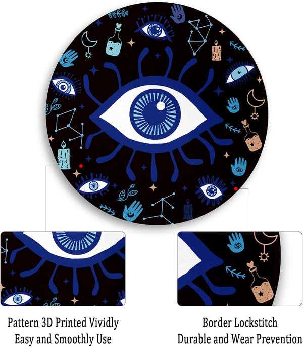Gctriki Evil Eye Round Mouse Pads for Desk, Cute Small Mousepad for Laptop | Stitched Edge, Non-Slip Rubber Base, Travel, Evil Eye Home Desk Decor
