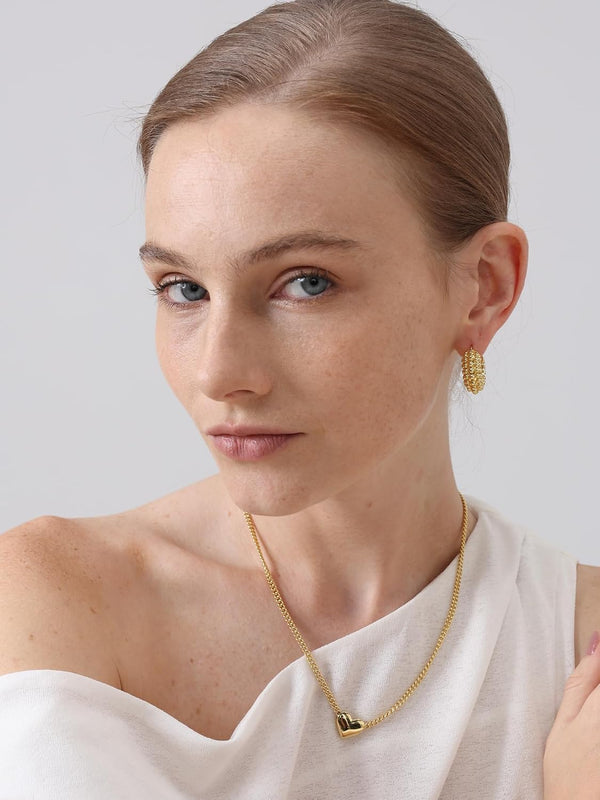 FRUMOS 18K Gold Plated Chunky Hoop Earrings for Women Fashion Thick Gold Hoops Set Jewelry for Birthday Christmas Gifts Gold Mulberry Shape Hoop