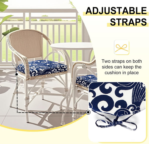 downluxe Outdoor Chair Cushions Set of 2 for Patio Furniture, Water-Resistant Patio Chair Cushions with Ties, High Density Foam Outdoor Seat