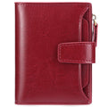 GOIACII RFID Women's Wallet Small Ladies Credit Card Holder Leather with Zipper Pocket 4 ID Windows Wine Wax Red A01 Wax Wine Red