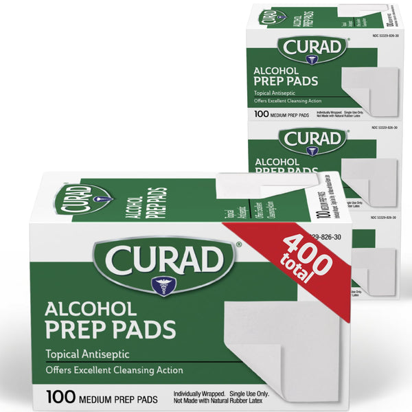 CURAD Alcohol Prep Pads (Pack of 4 Boxes) | 400 Pieces of Medium Isopropyl Alcohol Wipes Individually Wrapped | First Aid Alcohol Swabs for Cuts &