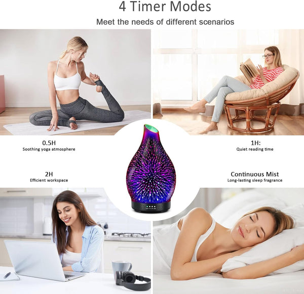 Essential Oil Diffuser 150ML -3D Firework Glass Aromatherapy Diffusers for Essential Oils with 4 Timer Setting Auto Shut-Off Silent Operation 7