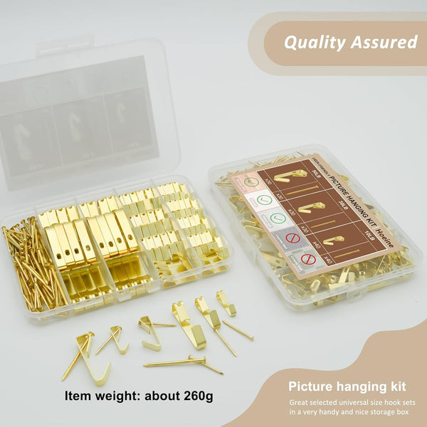 200 Pieces Picture Hangers, 3 Sizes Picture Hanging Kit Including 10lb/30lb/50lb Picture Hanging Hooks, Heavy Duty Picture Hooks with Nails for
