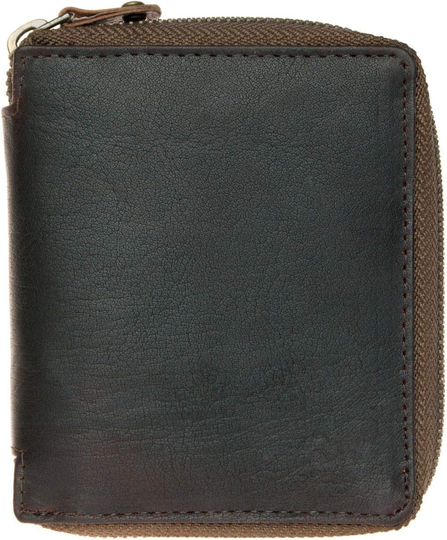FLW Small Strong Oiled Genuine Leather Wallet With Metal Zipper Around Without L