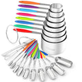 Measuring Cups and Spoons - Wildone Stainless Steel 20 Piece Stackable Set, Includes 8 Measuring Cups, 10 Measuring Spoons, 1 Leveler & 1 Whisk,