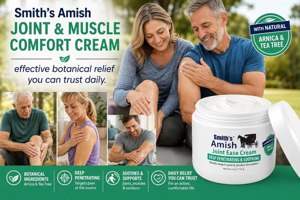 Smith's Amish Joint Ease Cream - Soothing Cooling Formula - 4 oz Jar | For Joint Discomfort, Stiffness & Muscle Tension - Arnica, Peppermint, Tea