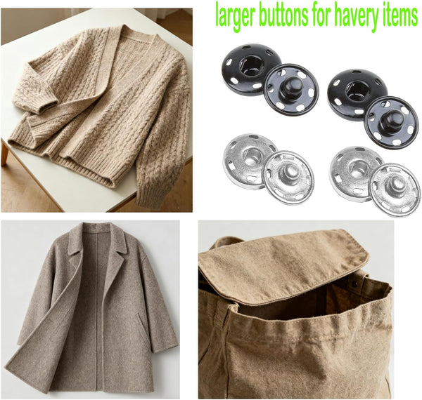 JOSDIOX Large Snaps for Sewing Big Sew on Snap Large Buttons 12 Sets Big Metal Snap Fastener Buttons Press Button for Sewing Clothing Silvery and