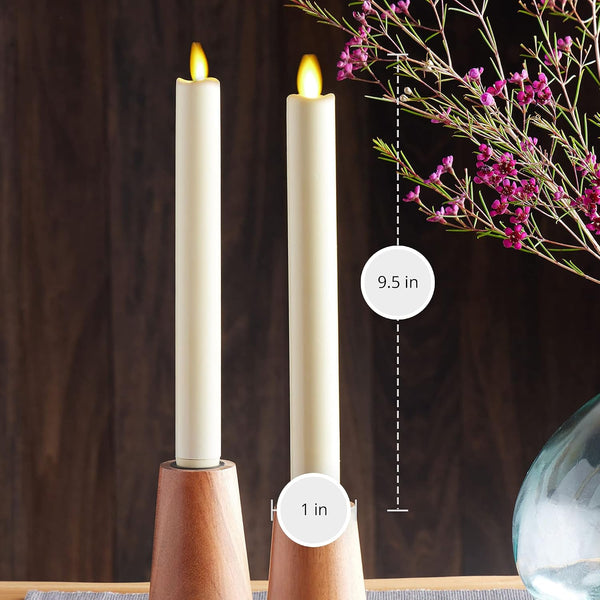 Luminara Flickering Flameless Ivory Taper Candles - Warm LED Light Flame - 2 AA Battery Operated Decor for Dining Room Table Centerpieces,
