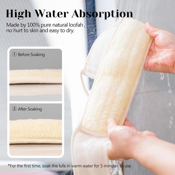 Inmorven Natural Loofah Exfoliating Back Scrubber for Shower Set (40 inch), Loofah for Men Women Sponge Pads & Body Sponge Scrubber, Deep Clean &