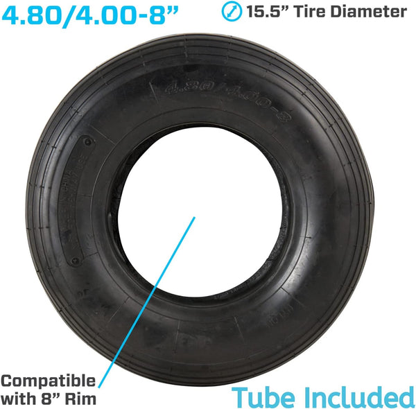 Marathon 4.80/4.00-8" Ribbed Tread Replacement Pneumatic (Air-Filled) Tire and Inner Tube Set, Fits 8-Inch Wheel/Rim, Wheelbarrow/Garden Cart/Lawn