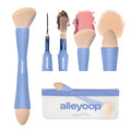 Makeup Brush Set Alleyoop Multi-Tasker 4-in-1 Travel Make Up Brush Set – Compact Makeup Brushes for Foundation, Blush, Bronzer, Contour,
