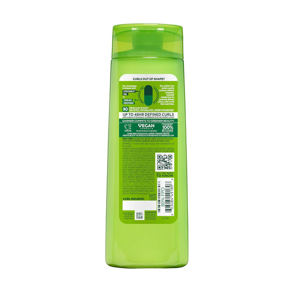 Garnier Fructis Curl Nourish Moisturizing Shampoo for Curly Hair, Plant Protein and Coconut Oil Formula, Up to 48HR of Curl Definition, Sulfate