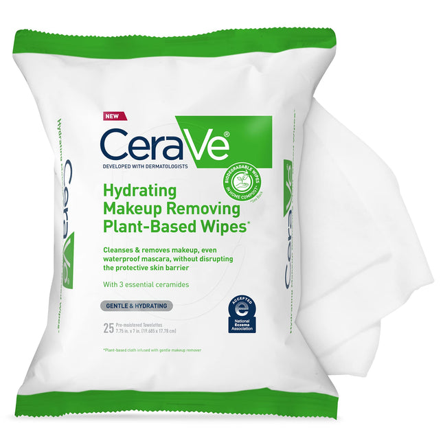 Cerave Hydrating Facial Cleansing Makeup Remover Wipes, Plant Based Face Wipes, 