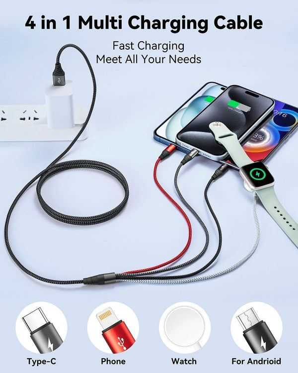 Multi Charging Cable for Apple Watch Charger,4 in 1 Charging Cable Travel Essentials for Iwatch & Iphone Chargers Magnetic Wireless Charger for