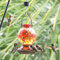 BOLITE Glass Hummingbird Feeders for Outdoors Hanging, Hand Blown, Red | With Ant-Moat, 20oz, 5 Bee-Proof Ports, 360° Perch, Leak-Proof, Meshy