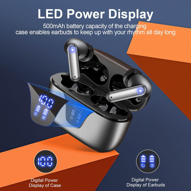 ZIUTY Wireless Earbuds, 2025 Bluetooth Headphones, 50Hrs Stereo Deep Bass Ear Buds with Power Display Charging Case, Bui