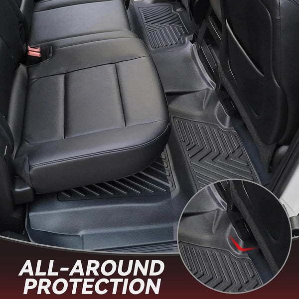 YITAMOTOR Floor Mats for 2014-2018 Silverado/Sierra 1500, 2015-2019 2500HD 3500HD, Crew Cab w/Bench Seat Carpet Floor, Custom Fit All Weather TPE
