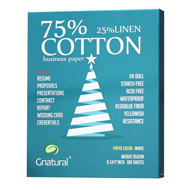 75% Cotton 25% Linen Paper, 85Gsm Inkjet Printing Paper, 8.5"X11" White Color Resume Paper,100 Sheets Won'T Get Wet Cott