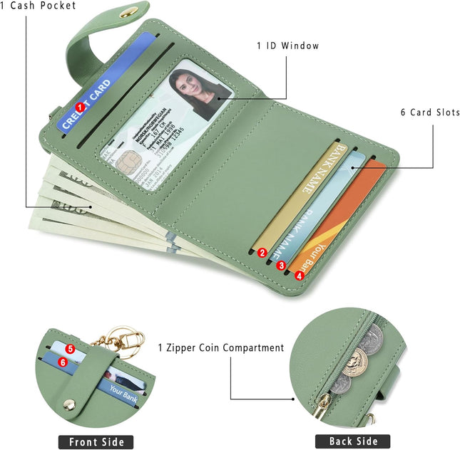 Small Wallets Woman RFID Blocking Leather Credit Card Holder - with ID Window - Card Wallets for Women - with Zipper Coi