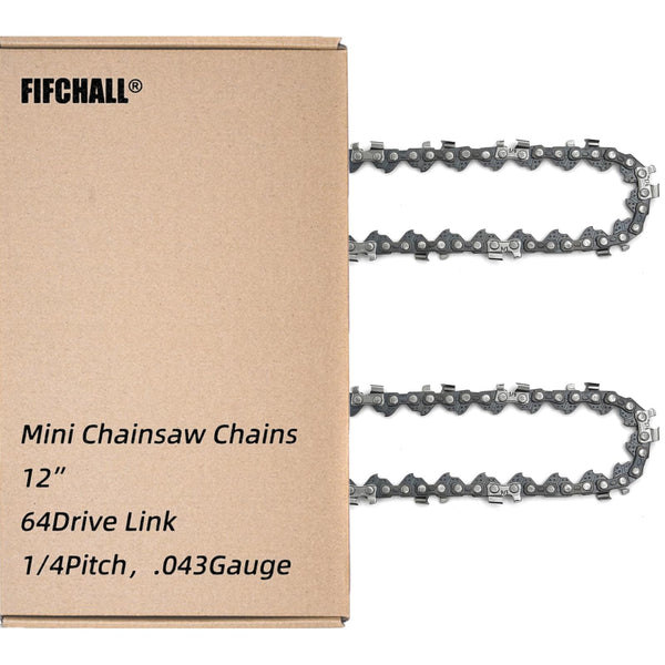2 Pack 12 Inch Chainsaw Chain 1/4"LP Pitch .043" Gauge 64 Drive Links, Replacement Pole Saw Chain 12 inch Chainsaw Chains Fits for Stihl MSA120