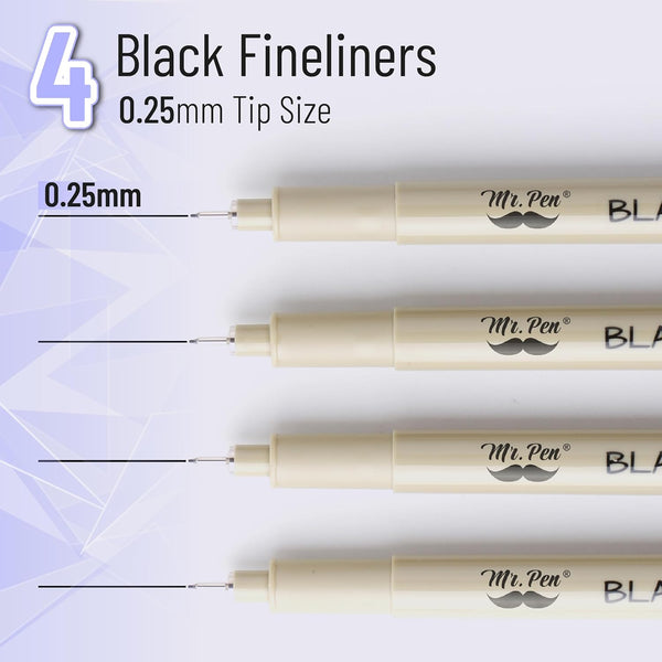 Mr. Pen- 0.25mm Micro Fine Point Pens, 4 Pack, Black Ink, Ultra Fine Point | Waterproof, Acid-Free, No-Smear Quick-Dry Fineliner Pens for Drawing,