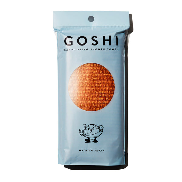 GOSHI Exfoliating Shower Towel - Long Body Scrubber, Orange | For back acne, KP & smooth skin, durable quick dry nylon washcloth, ethically