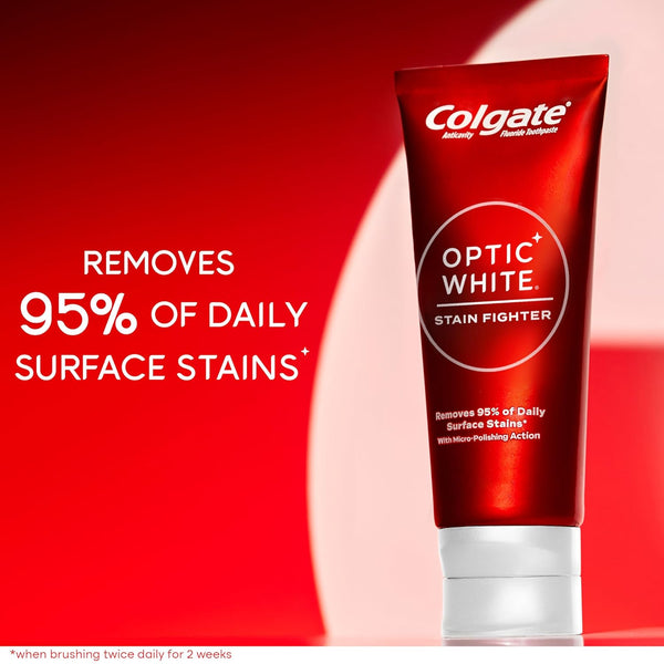 Colgate Optic White Stain Fighter Teeth Whitening Toothpaste, Anticavity Fluoride Toothpaste for Whitening Teeth, Helps Remove Daily Surface