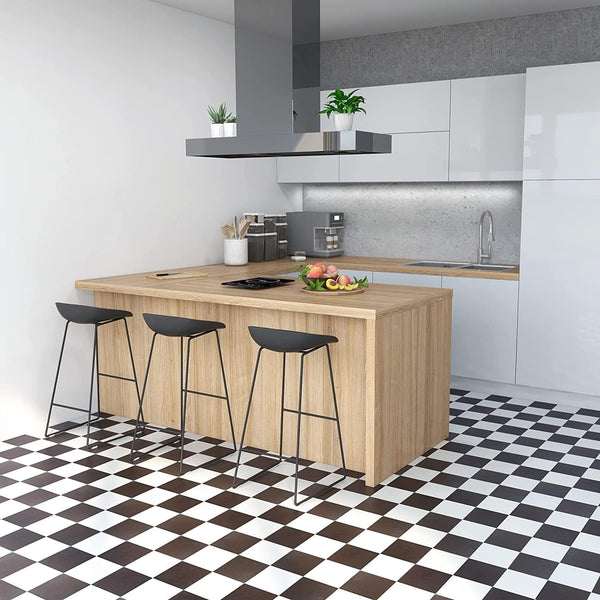 Nexus Self Adhesive 12-Inch Vinyl Floor Tiles, 20 Tiles - 12" x 12", Black/White Pattern - Peel & Stick, DIY Flooring for Kitchen, Dining Room,