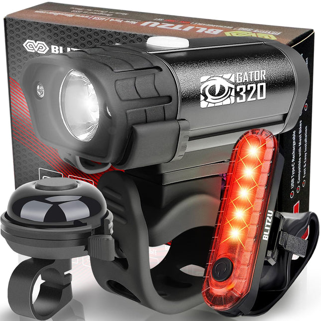BLITZU Bike Lights, Super Bright Bicycle USB-C Rechargeable Headlight, Taillight