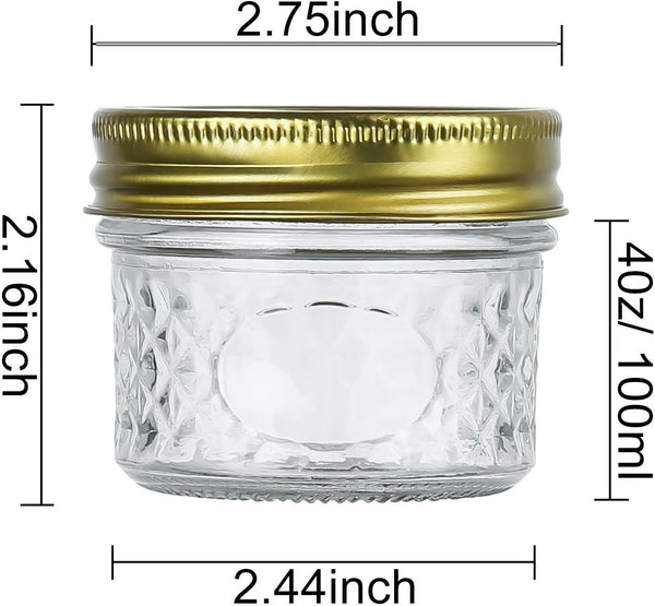4oz Glass Jars With Regular Lids,Mini Wide Mouth Mason Jars,Clear Small Canning Jars With Gold Lids,Canning Jars For Honey,Herbs,Jam,Jelly,Baby