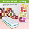 Ice Cube Tray, 4 Pack Silicone Ice Tray, 14 Ice Cube Molds with Lids, Stackable Ice Cube Molds for Chilling Drinks, Whiskeys, Cocktails (2Blue +