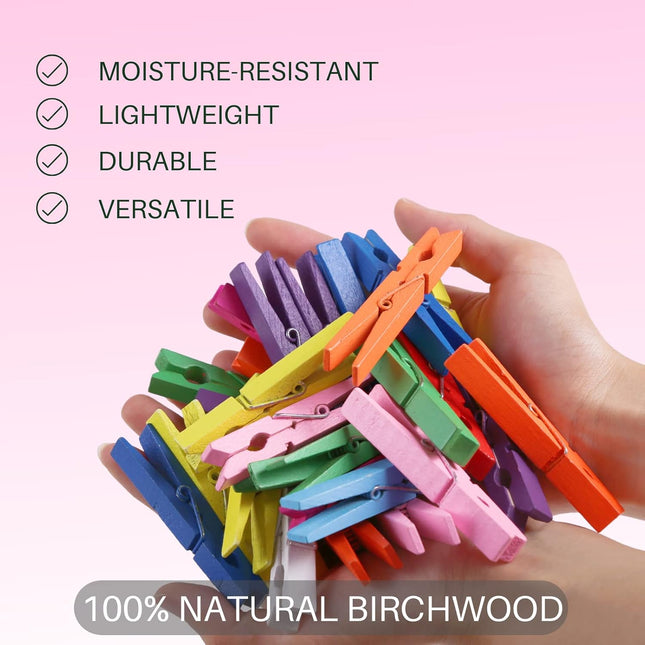 Clothes Pins, Colored Clothespins 50 PCS 2.9" Natural Birchwood Close Pins, Strong Grip, Colorful Clothespins, Multi-Pur