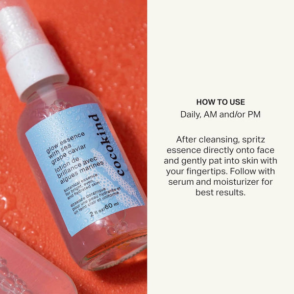 Cocokind Glow Essence with Sea Grape Caviar, Hydrating Primer and Facial Mist, Facial Moisturizer with Sea Buckthorn, Linoleic Acid, and Vitamin E