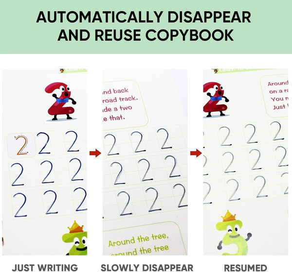5 PCS Grooved Writing Books for Kids Children Reusable Magic Practice Copy Book Writing Workbook Magic Ink Copy Books for Preschool Tracing Letter