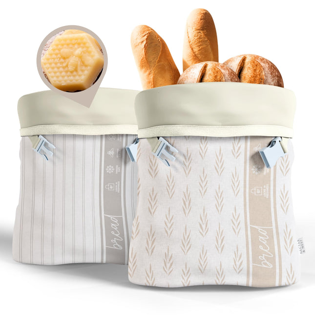 Nectar & Nest Reusable Bread Bags for Homemade Bread (2 Pack) - XL Cotton Beeswax Bags, Sourdough Bag, Beeswax Bag, Sour