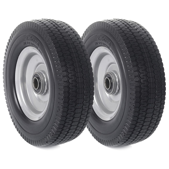 AR-PRO (2-Pack) 8-Inch Solid Wheel Replacement - 2.50-4" Flat Free Tire and Wheel with 5/8 Extra 3/4 Bearings and 2.2" O