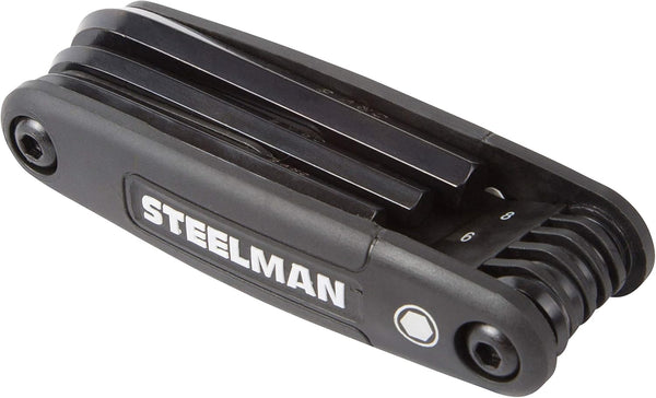 Steelman Portable Folding Hex Key Wrench Metric Multi-Tool, Set Includes 1.5, 2, 2.5, 3, 4, 5, 6, and 8mm Sizes, Chamfered Ends, Steel,