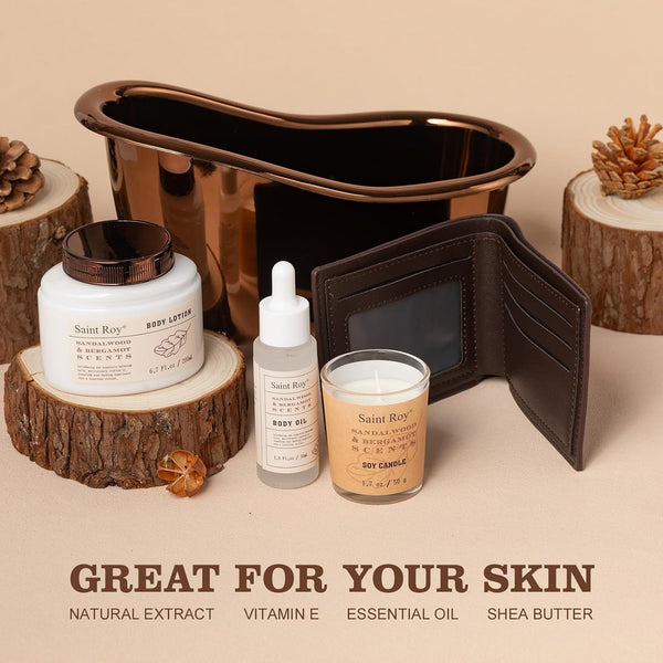 Bath Gifts for Men Dad Birthday Gifts Spa Kit Cedar & Bergamot Mens Gift | Bath Gift Set and Shower Gift Bath and Body Gift Basket Set Mans Gift