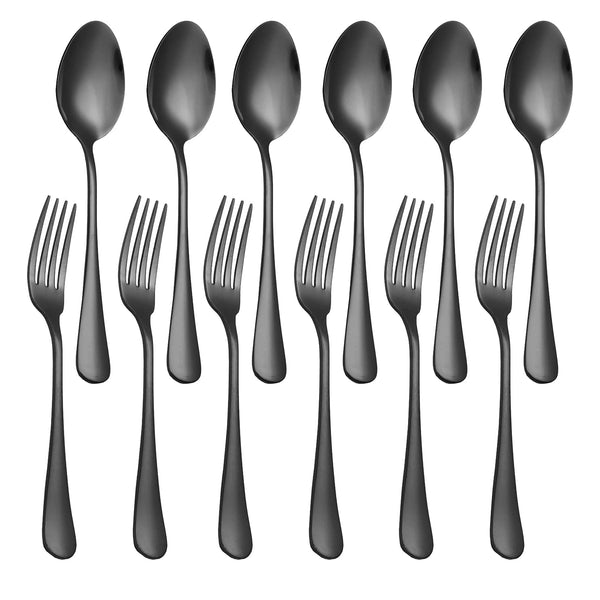 Set of 12, Stainless Steel Dinner Forks and Spoons Silverware Set, Heavy-Duty Forks (8 Inch) and Spoons (6.7 Inch) Cutlery Set, Dishwasher Safe
