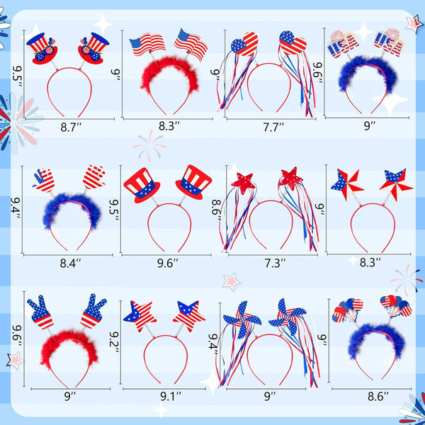 Moon Boat 12PCS Patriotic Head Boppers Headband - Star Uncle Sam Hat Balloons- Fourth 4Th of July Party Accessories Favors Decorations