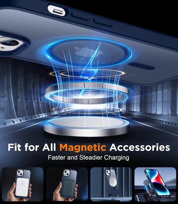 SPIDERCASE Designed for Iphone 13/14 Case, Magnetic Translucent with 2PCS Tempered Glass Screen Protector Anti-Fingerprint Anti-Scratch Phone