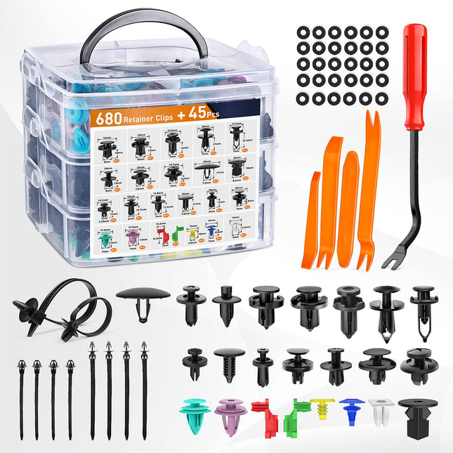GOOACC 725Pcs Car Push Retainer Clips & Auto Fasteners Assortment -23 Most Popular Sizes Nylon Bumper Fender Rivets with