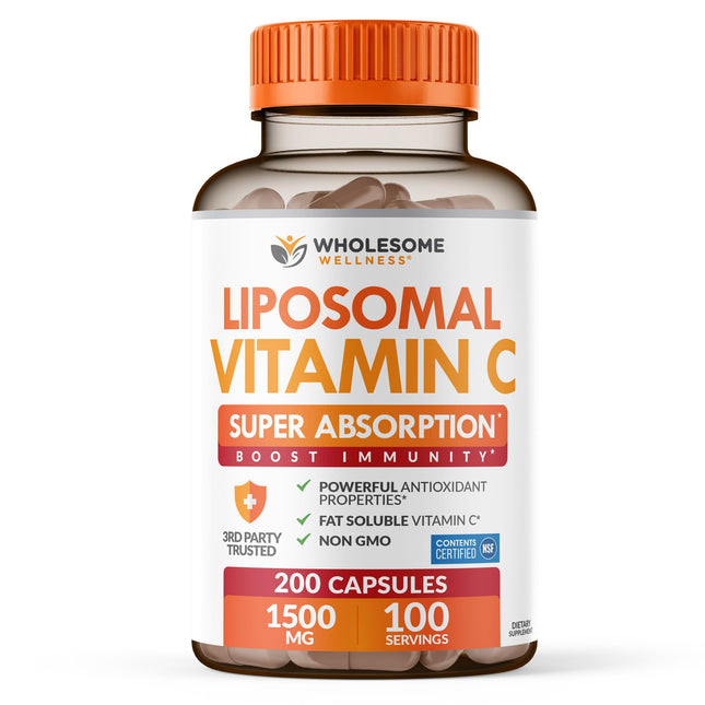 Wholesome Wellness Liposomal Vitamin C Capsules (200 Pills 1500Mg Buffered) High