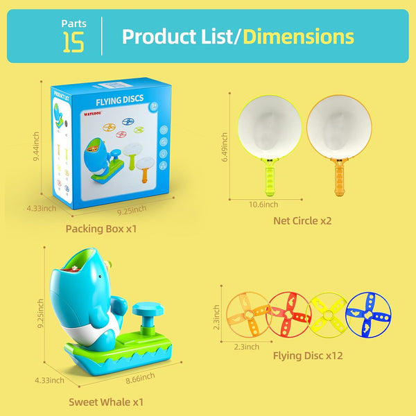 WATUDOU 12 PCS Flying Disc Launcher Outdoor Indoor Game Toys Gifts for 3 4 5 6 7 Year Old Boys Kids, Outdoor Outside Game Toys for Boys Girls Ages