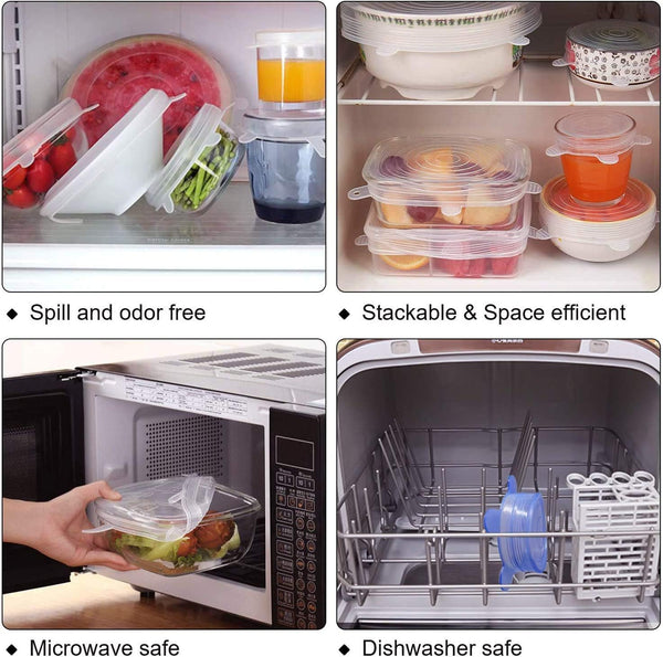 JIGUOOR Silicone Stretch Lids, 12 Pack Reusable Silicone Lids, Durable Food Storage Silicone Covers for Bowl, 6 Sizes to Meet Most Containers to