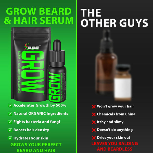 Beard Growth Serum - GROW Maximum XXL Beard Growth Oil for Men -Thickens & Fills Patches - Facial Hair & Scalp Treatment - Beard & Hair Thickening