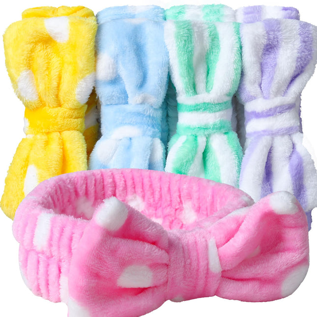 Teenitor 5pcs Makeup Headband with Removable Bow, Spa Headband for Washing Face for Teen Girls Women, Christmas Gifts Ba