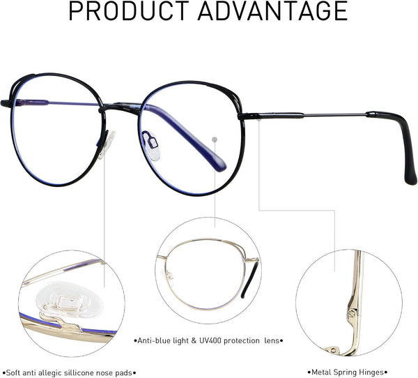 ANDWOOD Blue Light Blocking Glasses Women Cat Eye Computer Eyeglasses Metal Frame Hipster 2 Pack (2pack) Rose Gold + Black | Anti-blue Light Lens