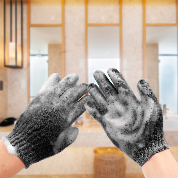 6Pairs Exfoliating Gloves - Premium Black Scrub Wash Mitt for Bath or Shower - Luxury Spa Exfoliation Accessories for Beauty Spa Massage, Suitable